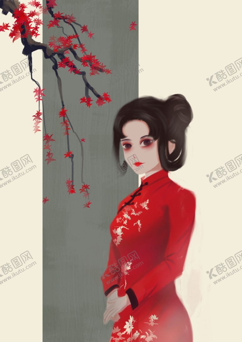 编号：73923009212341413810【酷图网】源文件下载-旗袍女子