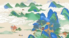 青山绿水山水画