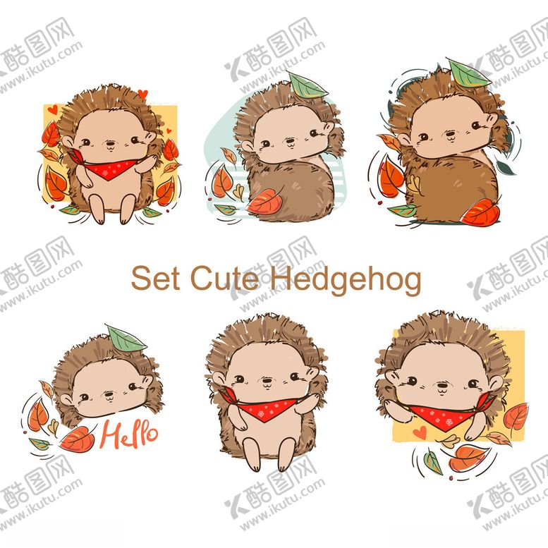 编号：73971511191331066113【酷图网】源文件下载-可爱刺猬插画集合