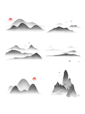 中国风山水墨画