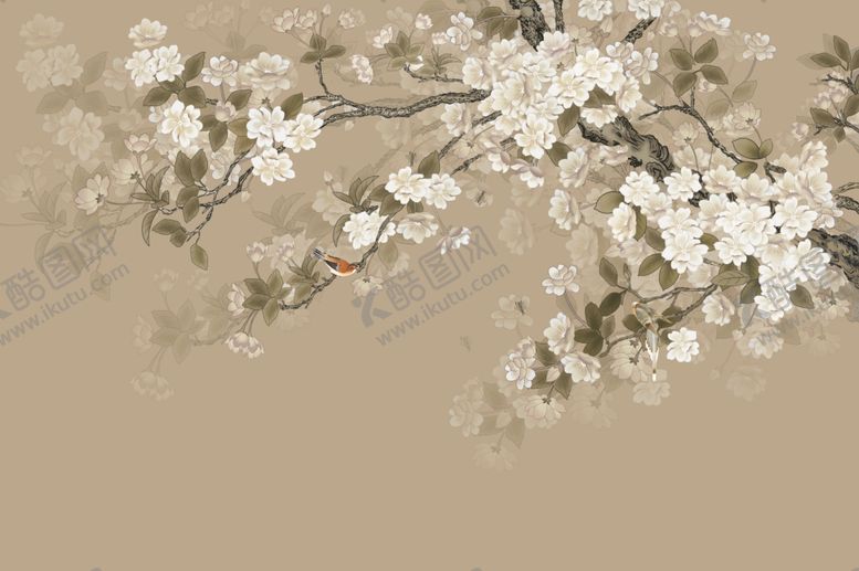 编号：50340512090400426917【酷图网】源文件下载-水墨山水简约花鸟背景客厅装饰画