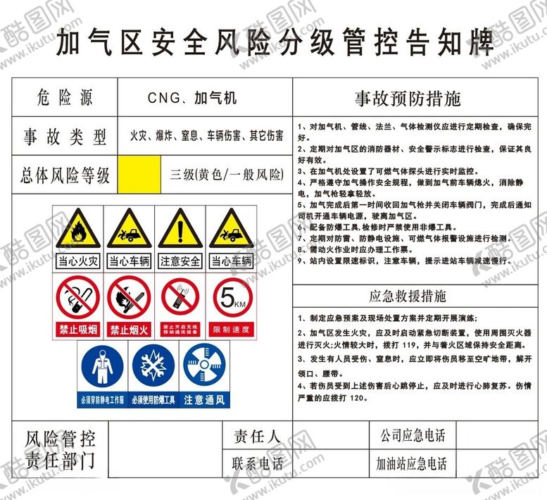 编号：56855312121156049177【酷图网】源文件下载-加气区安全风险分级管控告知牌