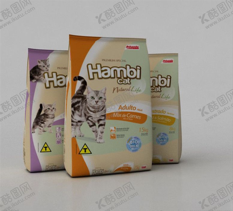 编号：26539809221759399391【酷图网】源文件下载-C4D模型猫粮狗粮食品袋子锡箔