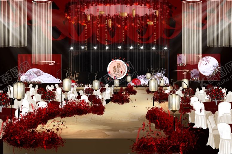 编号：65969110311908111527【酷图网】源文件下载-红色主题新中式婚礼效果图