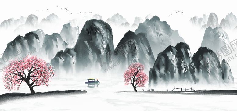 编号：23543601231205032464【酷图网】源文件下载-水墨山水画