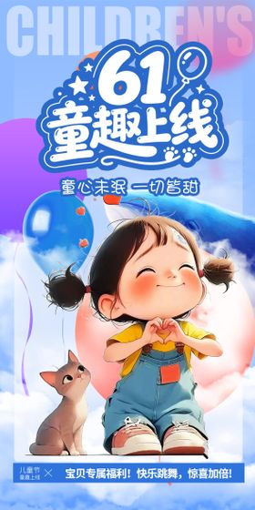 儿童节童趣上线蓝色海报