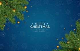 精美松枝蓝色圣诞贺卡