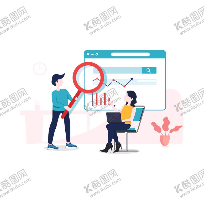 编号：27089410060112304149【酷图网】源文件下载-SEO数据分析商务办公场景插画