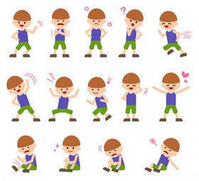男孩多样动作姿态展示