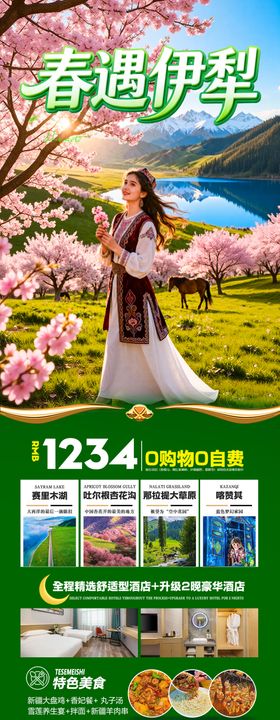 新疆春季春天伊犁杏花赏花旅游海报