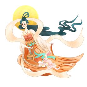手绘剪影红色中秋嫦娥奔月