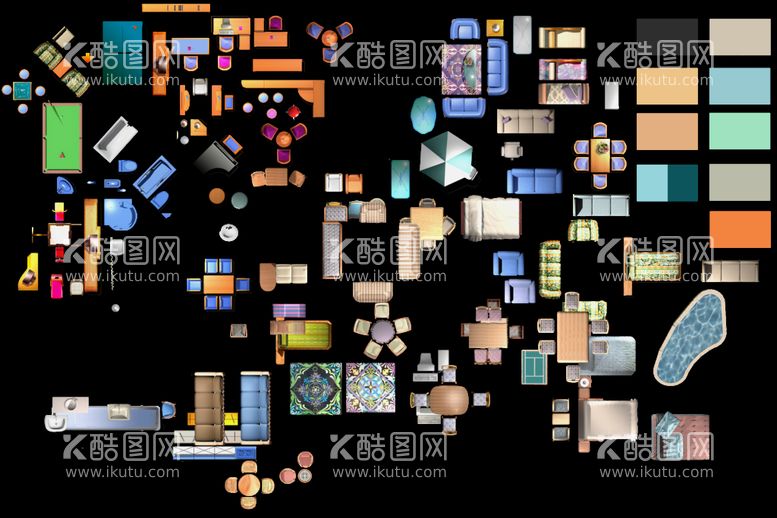 编号：38142709270035194703【酷图网】源文件下载-室内彩色平面元素