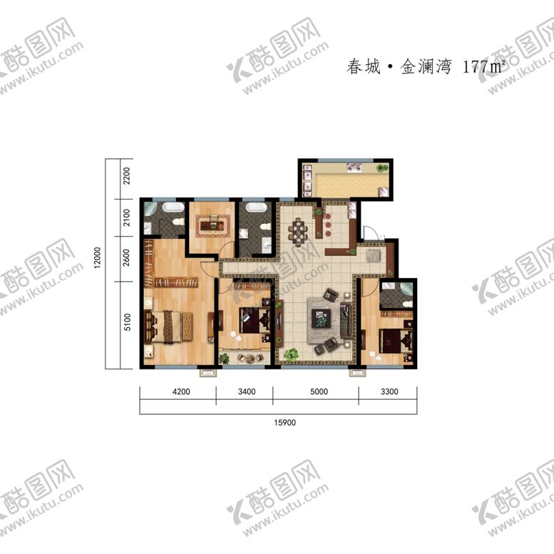 编号：72732906180156167928【酷图网】源文件下载-177平米四室户型图