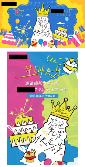 公司员工生日会投屏海报展板