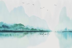 水墨山水间的静谧湖景