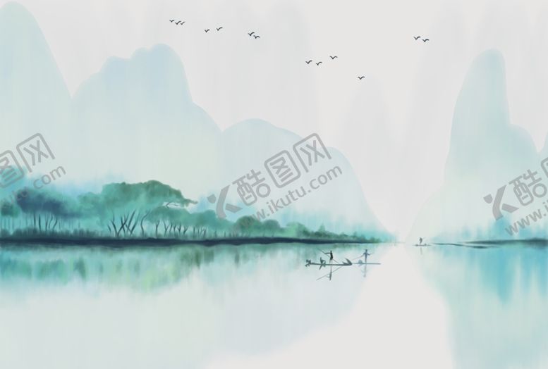 编号：90083805291027466843【酷图网】源文件下载-水墨山水间的静谧湖景