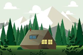矢量元素扁平化手绘风景小屋