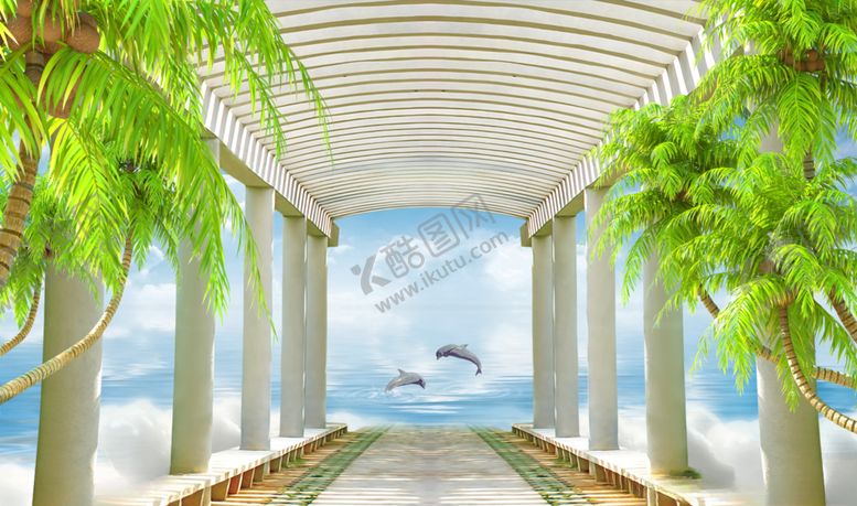 编号：15837109260507117968【酷图网】源文件下载-3D立体海景背景墙