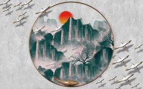 浮雕简约金色3D电视背景墙