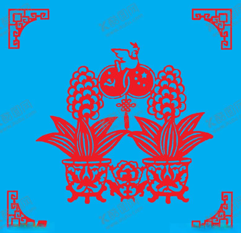 编号：40039709300632587509【酷图网】源文件下载-盆栽剪纸