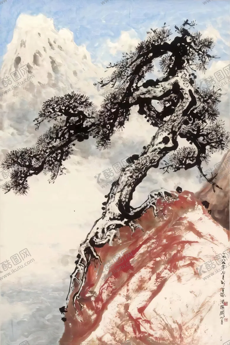 编号：40940001130549142079【酷图网】源文件下载-国画迎客松山水