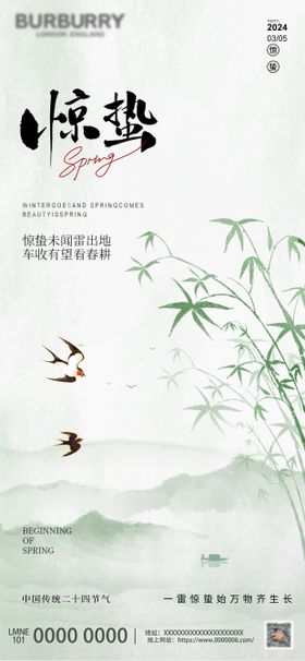 惊蛰节气海报意境二十四山水书法