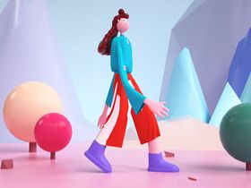 卡通风格女孩萤火虫主题C4D