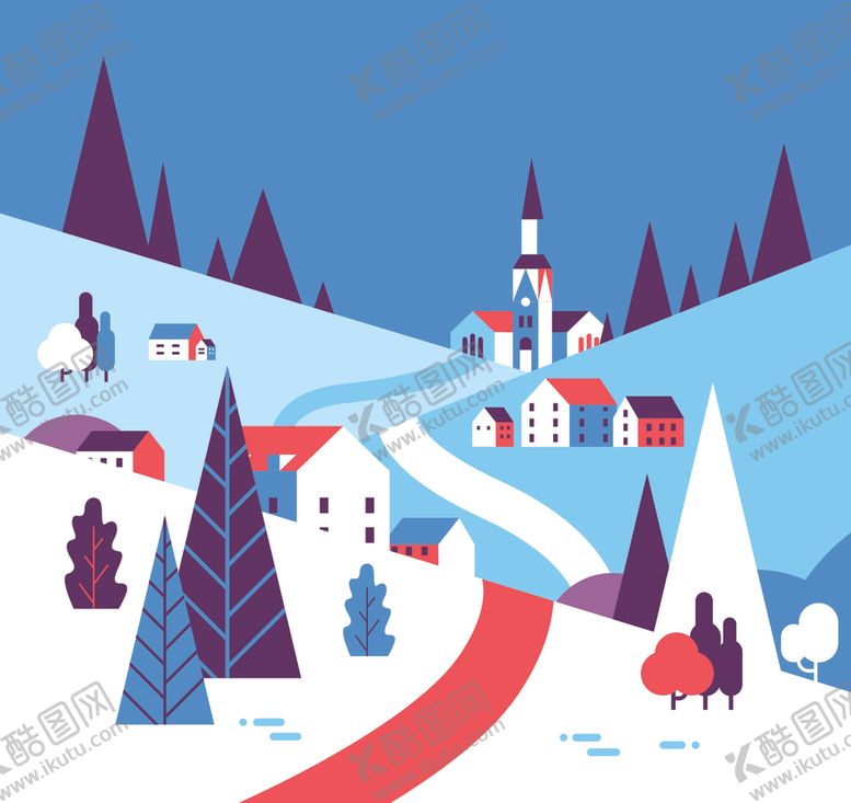 编号：60466709302326339498【酷图网】源文件下载-冬季圣诞节城市风景插画