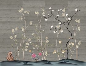 中式花鸟墙绘艺术画面
