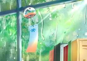 风铃夏季清新窗台插画背景素材
