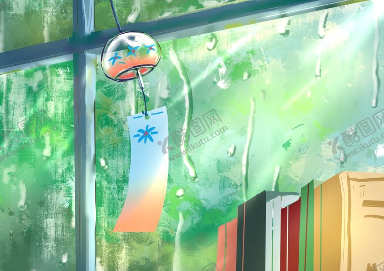 编号：20293405060739237100【酷图网】源文件下载-风铃夏季清新窗台插画背景素材