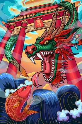 鲤鱼锦鲤矢量图案中国风插画国潮动物