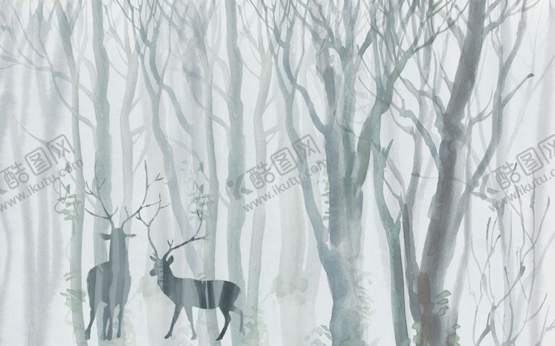 编号：50562409260233011170【酷图网】源文件下载-森林麋鹿背景墙