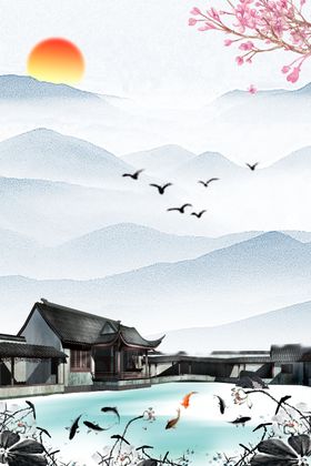 中式庭院水墨风地产易拉宝展架