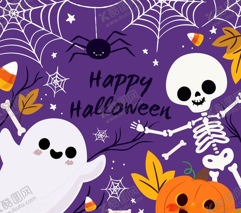 编号：21933410041325289094【酷图网】源文件下载-可爱万圣节幽灵和骷髅