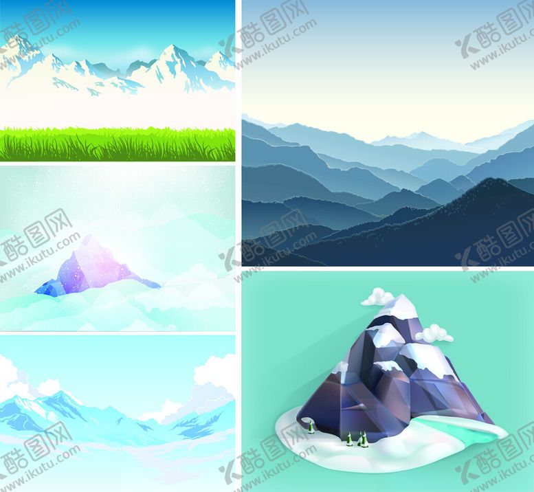 编号：38231406300229057236【酷图网】源文件下载-多样山景插画