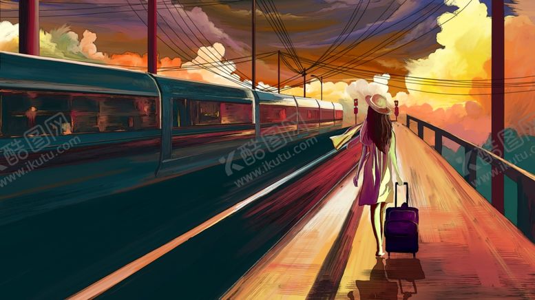 编号：42557505161421169653【酷图网】源文件下载-少女火车清新卡通插画背景素材