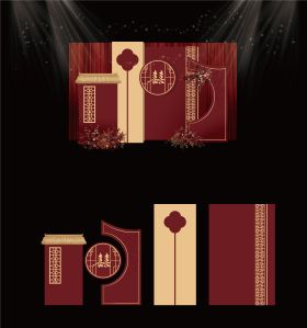 红色中式婚礼合影区美陈布置