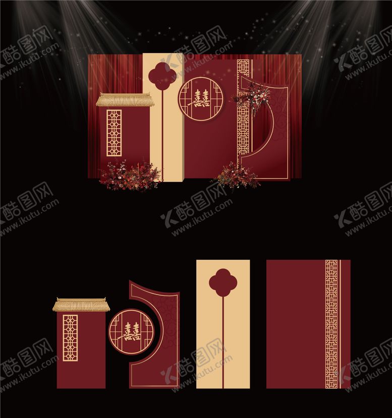 编号：33938701141745418470【酷图网】源文件下载-红色中式婚礼合影区美陈布置