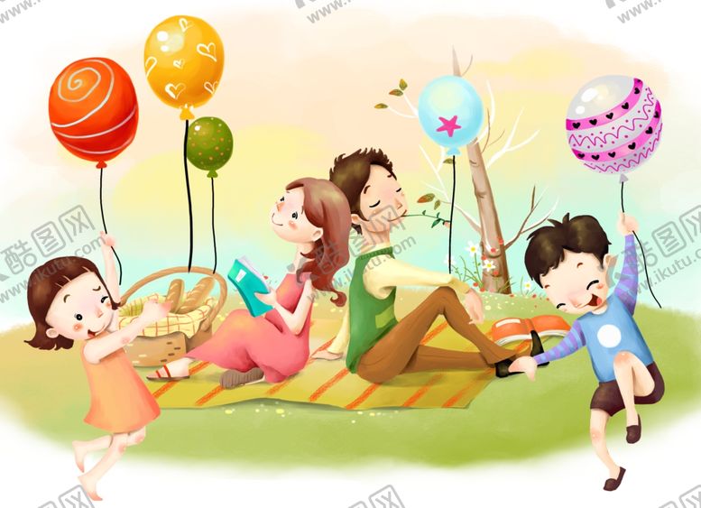 编号：46571109151032585216【酷图网】源文件下载-卡通一家人户外野餐