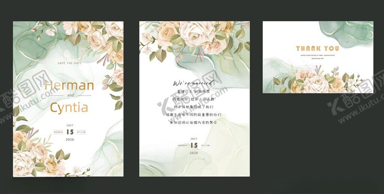 编号：57016904171913167714【酷图网】源文件下载-清新花卉婚礼请柬设计