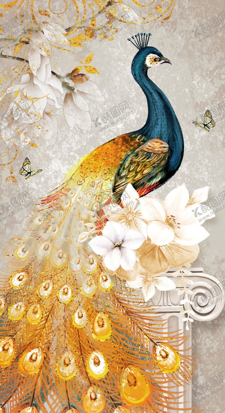 编号：74890710122303449257【酷图网】源文件下载-孔雀电视背景墙装饰画