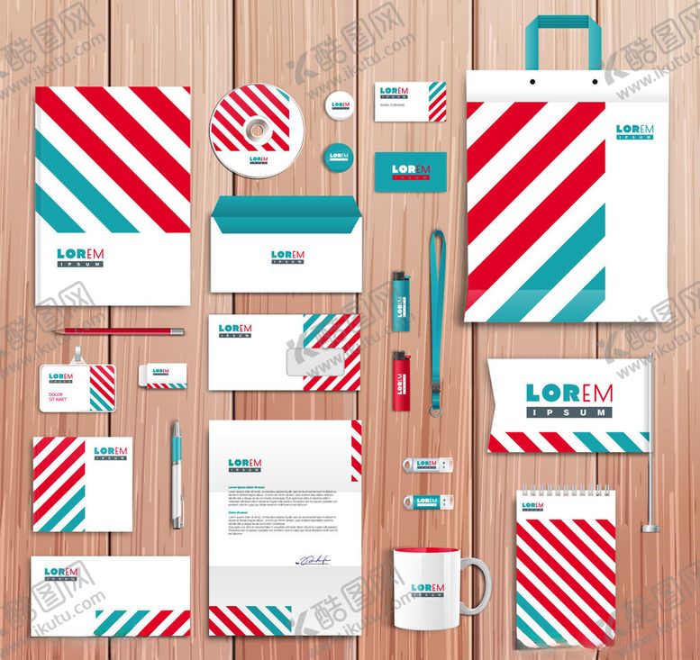 编号：14796304162221292361【酷图网】源文件下载-红蓝条纹企业视觉识别系统