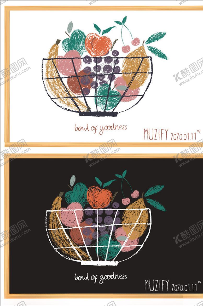 编号：35212210130244182741【酷图网】源文件下载-水果篮子黑板2色粉笔画