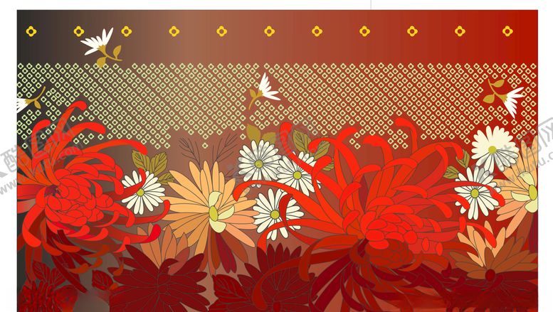 编号：35173909112337379658【酷图网】源文件下载-中国红菊花装饰画