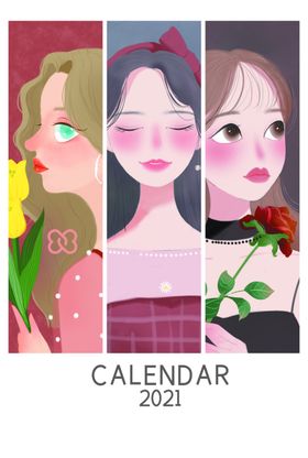 卡通插画女孩日历