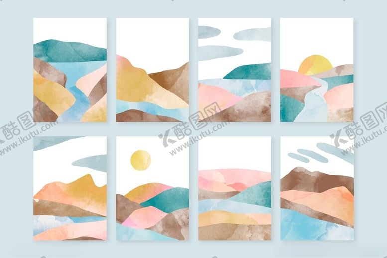 编号：10432204030534036027【酷图网】源文件下载-水彩山水背景