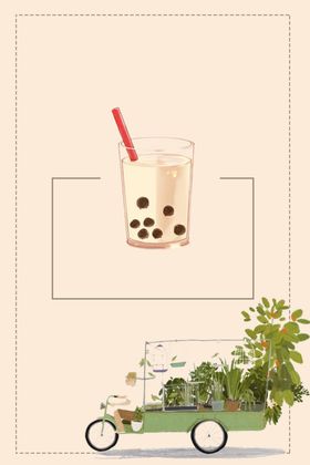 手绘奶茶唯美桌卡