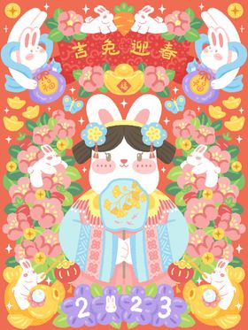 国潮兔年素材新展架