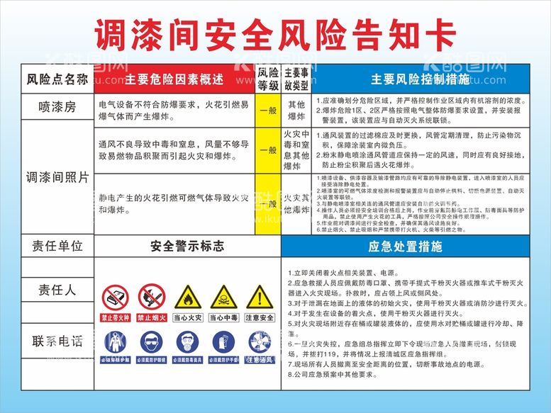 编号：76395810291636447608【酷图网】源文件下载-调漆间安全风险告知卡